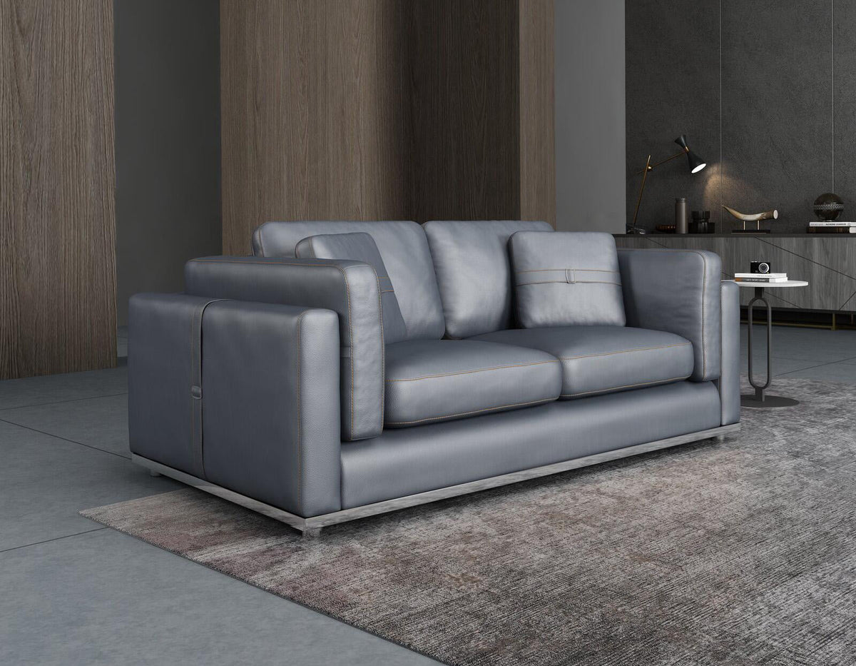 Smokey Gray Italian Leather Loveseat T6845