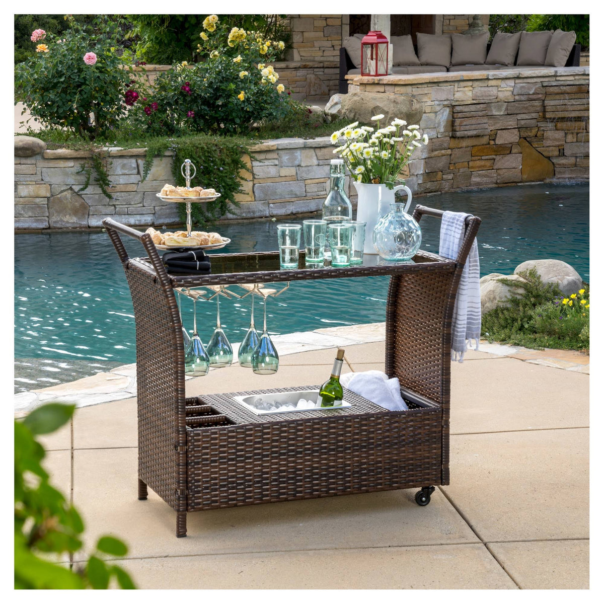 Brown Wicker Bar Cart D58419