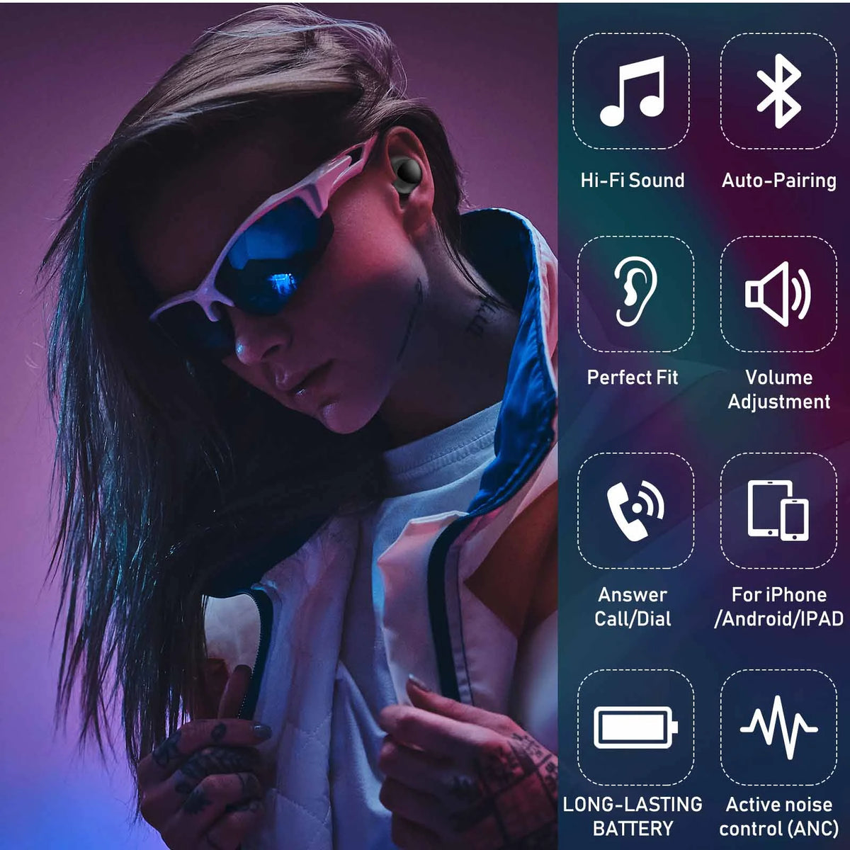 Black True Wireless Earbuds with Active Noise Cancelling S9296