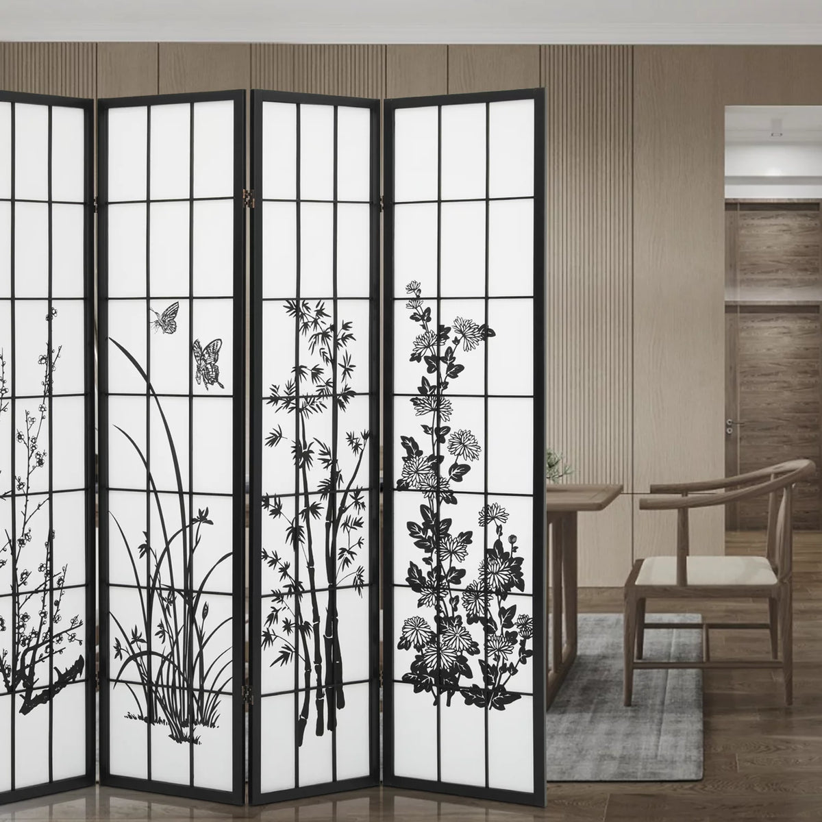 4 Panel Wood Folding Room Divider K7814