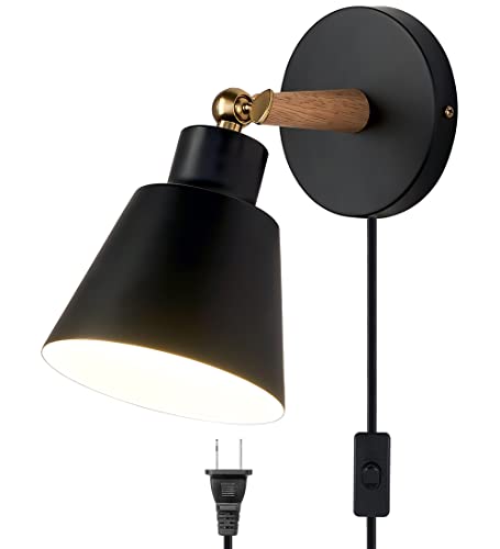 Black Nordic Wooden Plug in Wall Sconces Lighting Fixture (1 Pack) P658