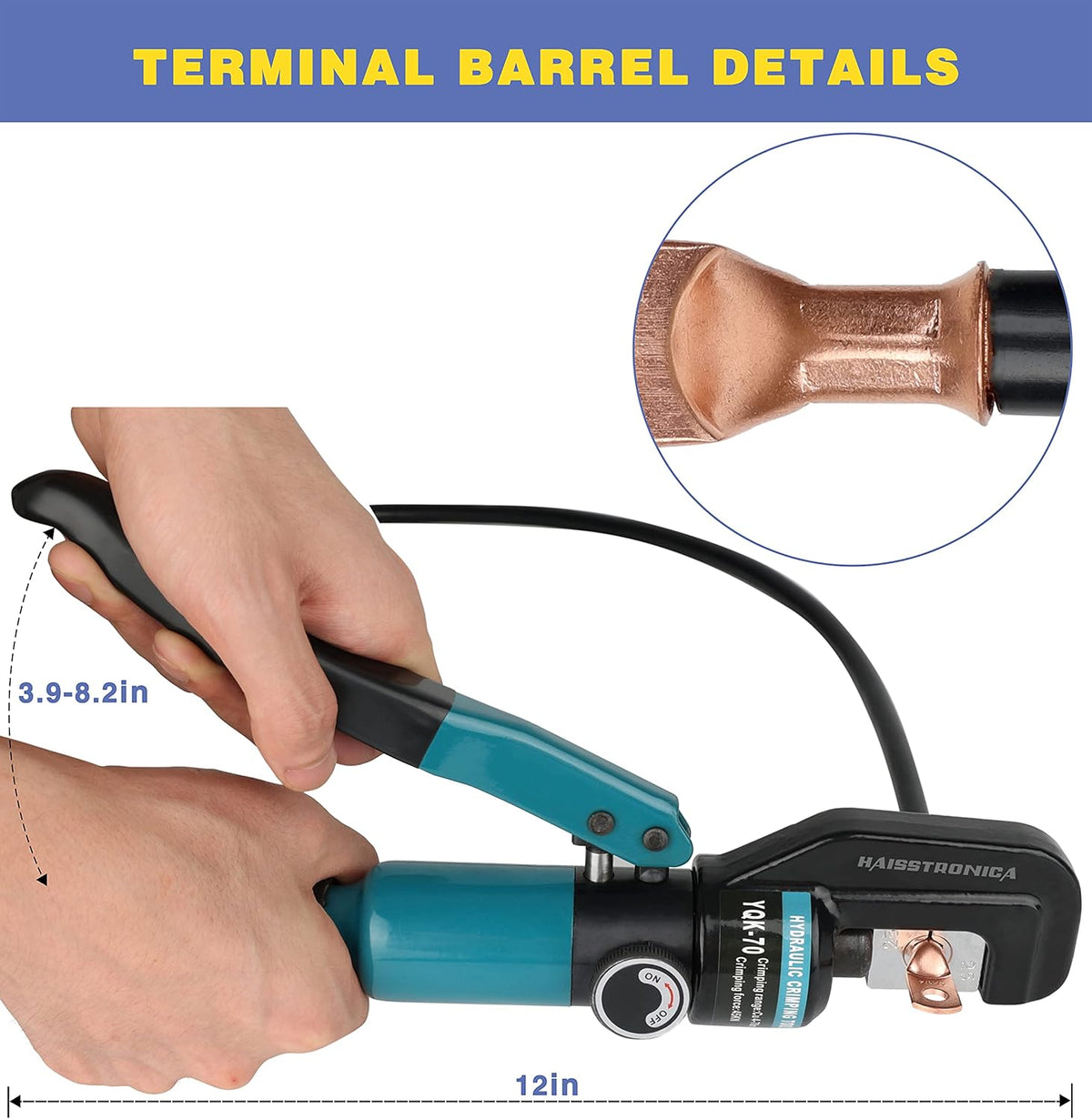 Hydraulic Battery Cable Lug Crimping Tool, AWG 12-2/0, 9 Pairs of Dies J3578