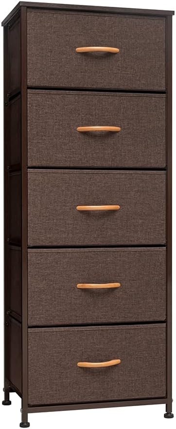 5 Drawers Brown Fabric Vertical Dresser Storage Tower E178