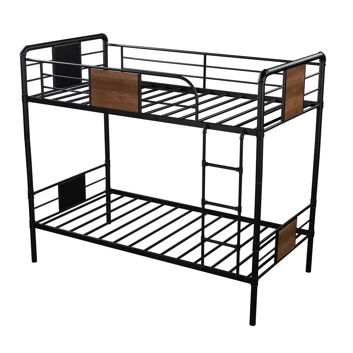 Black Metal and Wood Twin Over Twin Bunk Bed V714197