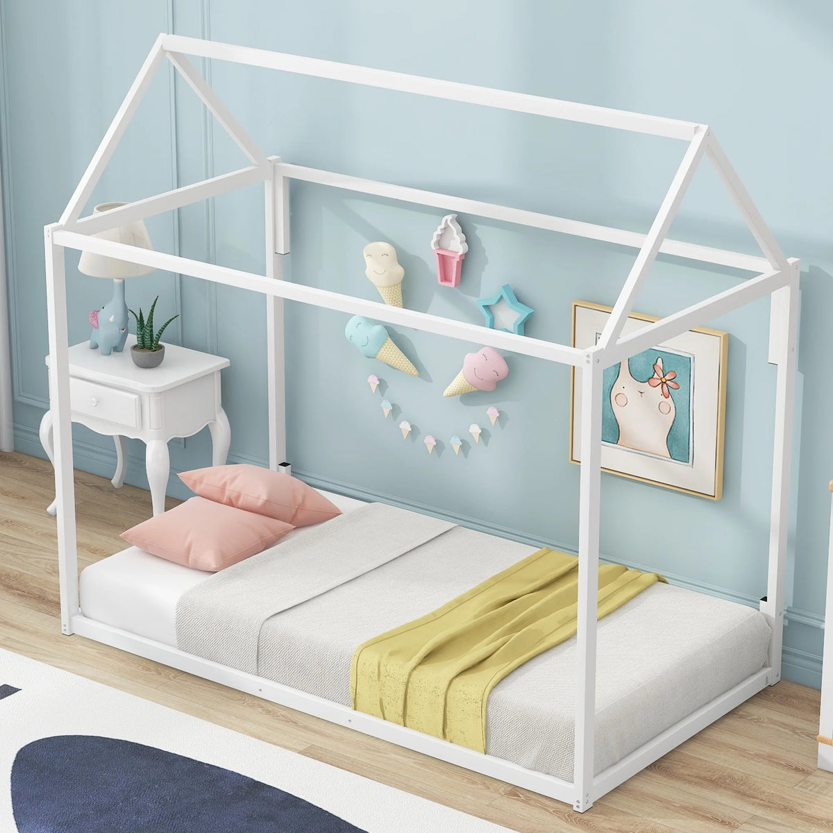 White Metal Twin Size Canopy Bed U85652