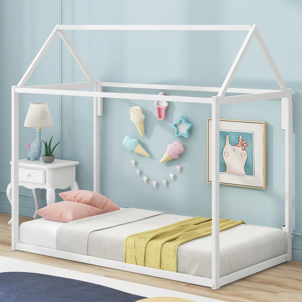 White Metal Twin Size Canopy Bed U85652
