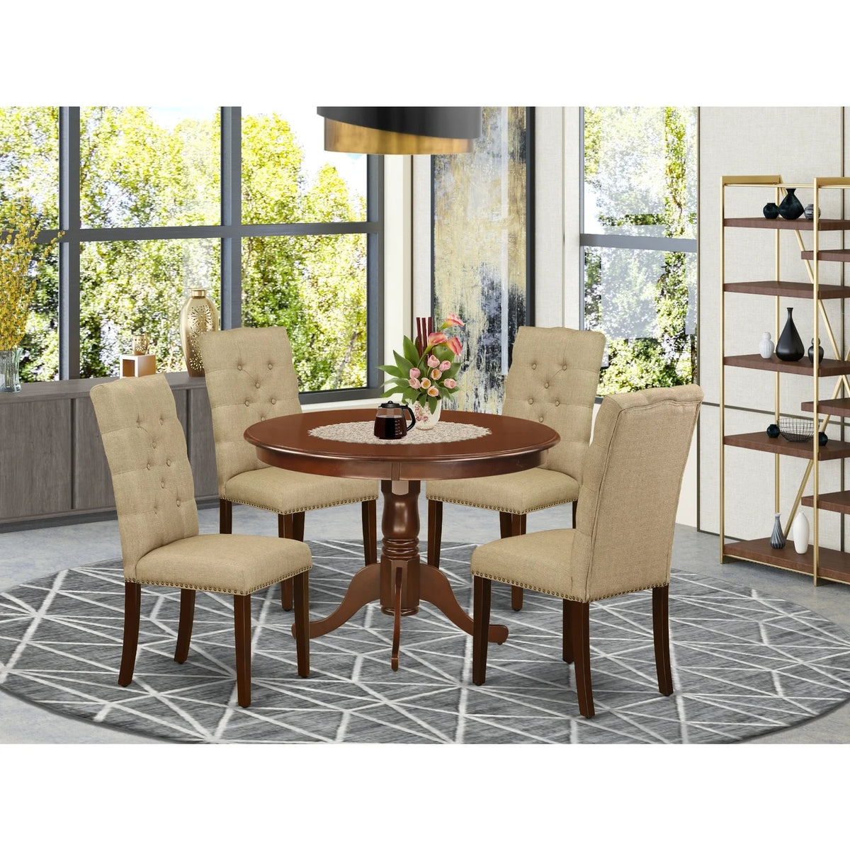 5-Piece Kitchen Table Set with 4 Chairs Mahogany Finish E12623