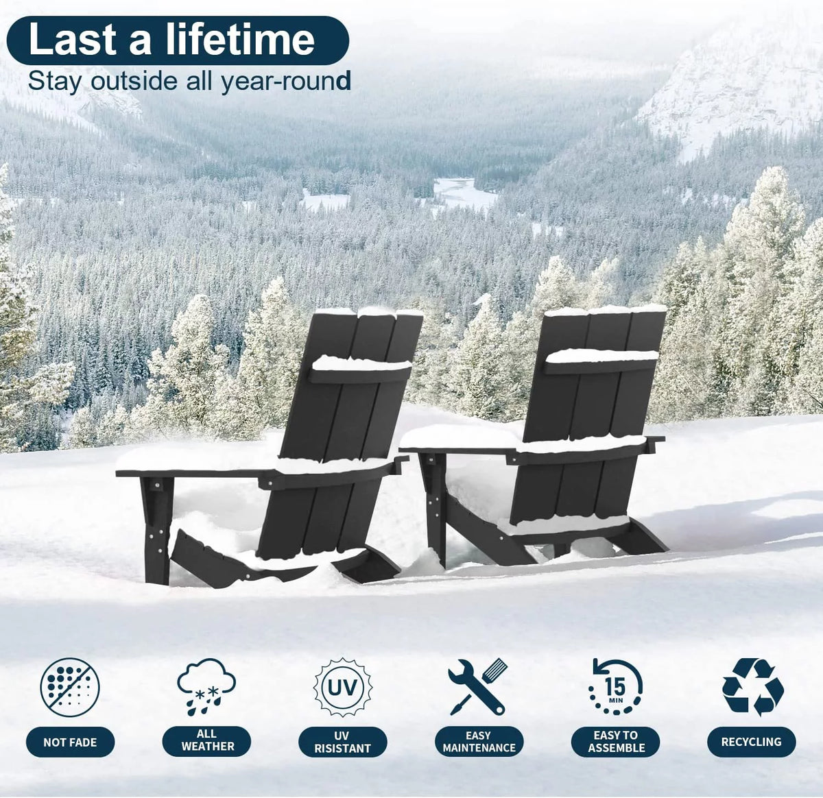 Black HIPS Adirondack Chair with Cup Holder, Set of 4 O667597