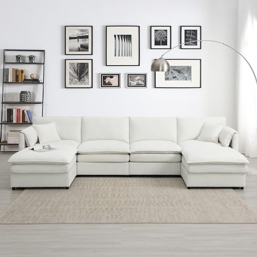 134" Oversized Modular Sectional Sofa with Double Cushions Chenille 6 Seat Sofa Bed with 2 Ottomans R3191