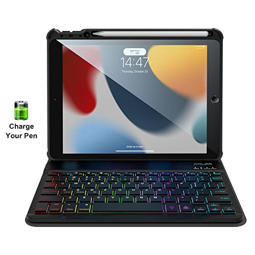 Bluetooth Wireless Keyboard Case for iPad 10.2 9th/8th/7th Gen with Pencil Holder S1048