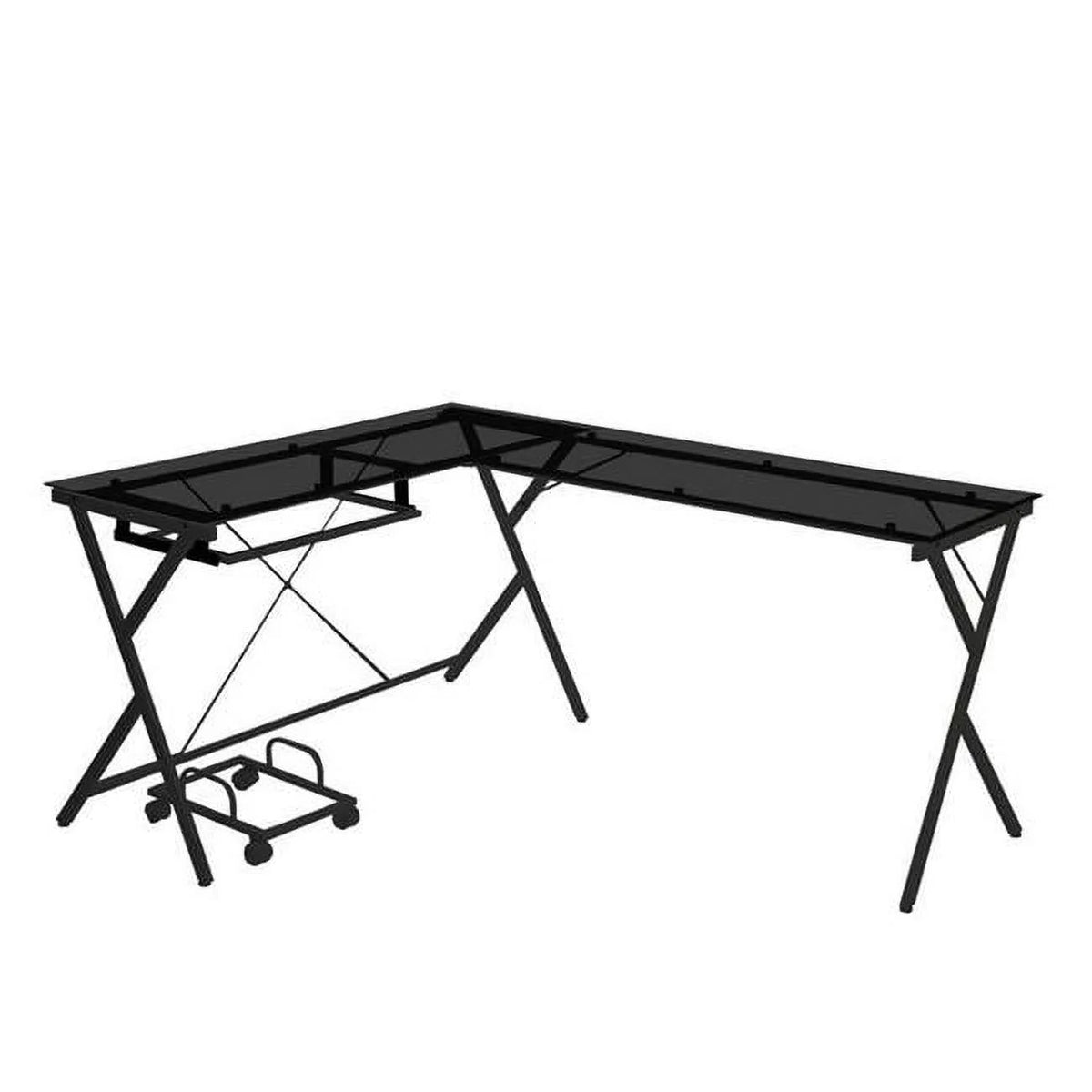 Black Computer Desk with Glass Top & CPU Holder Q40022