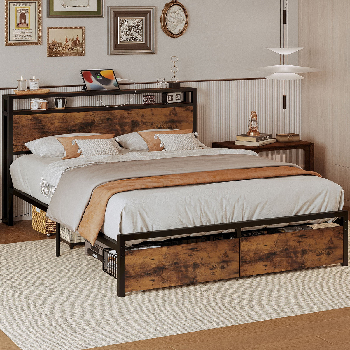 Twin Bed Frame with Storage Headboard and Charging Station K44280