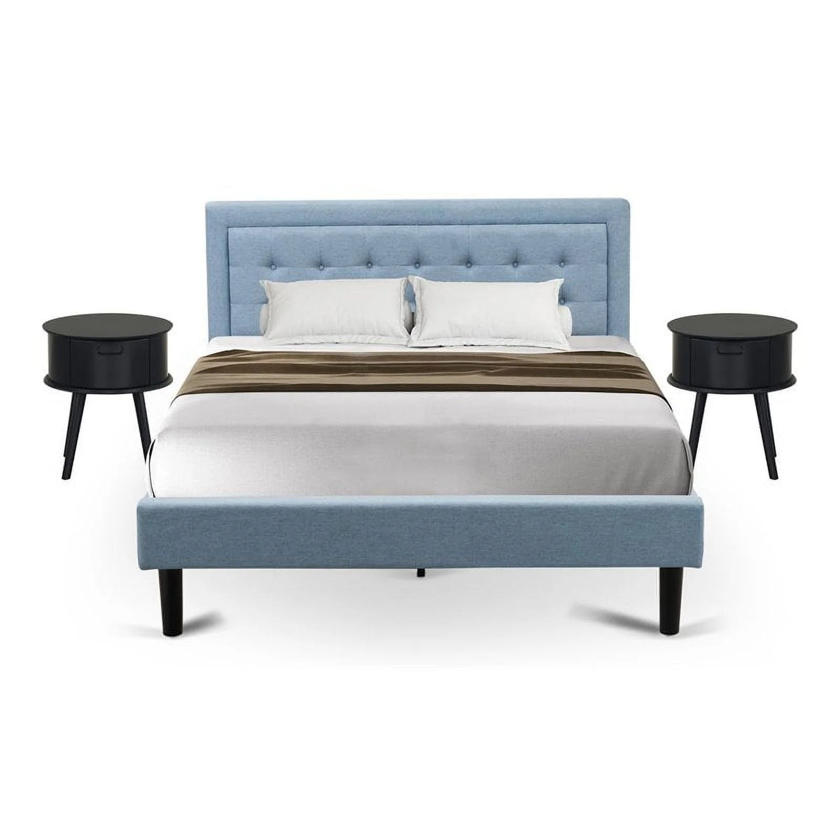 3-piece Wood Platform Bedroom Set in Denim Blue G9395