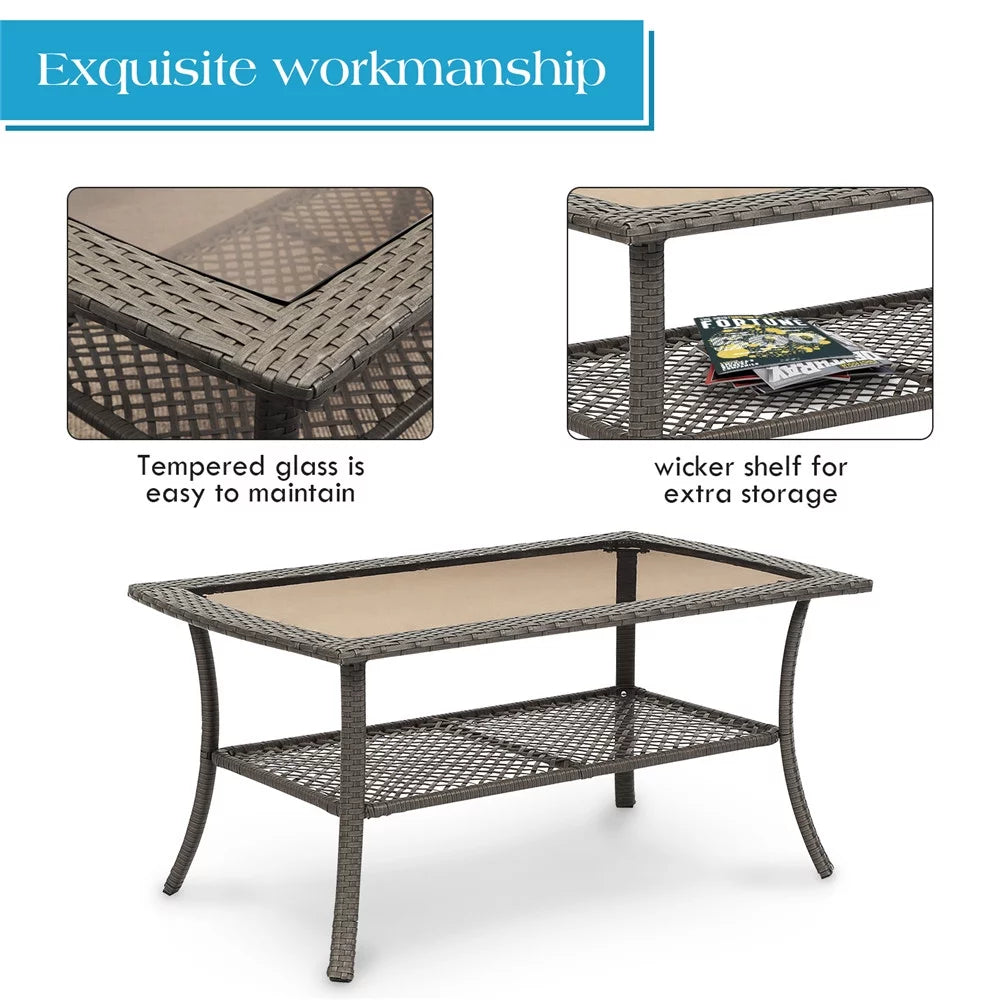 4 Pcs Patio Wicker Conversation Set with Coffee Table and Cushions A38253