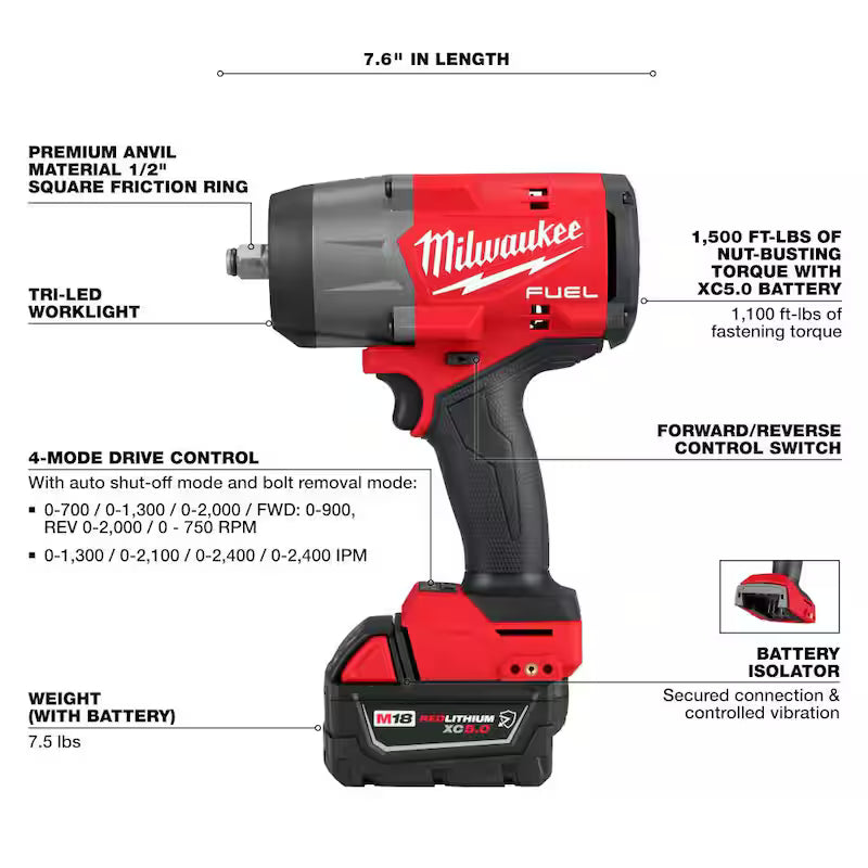 18V Lithium-Ion Brushless Cordless 1/2 in. Impact Wrench Kit M8449