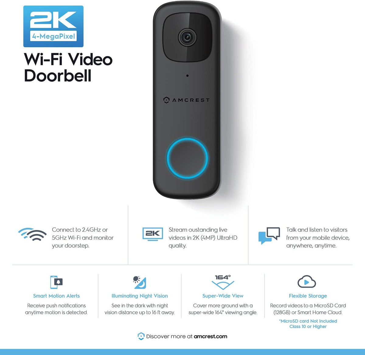 4MP Wireless WiFi Video Doorbell Camera with 2-Way Audio G320