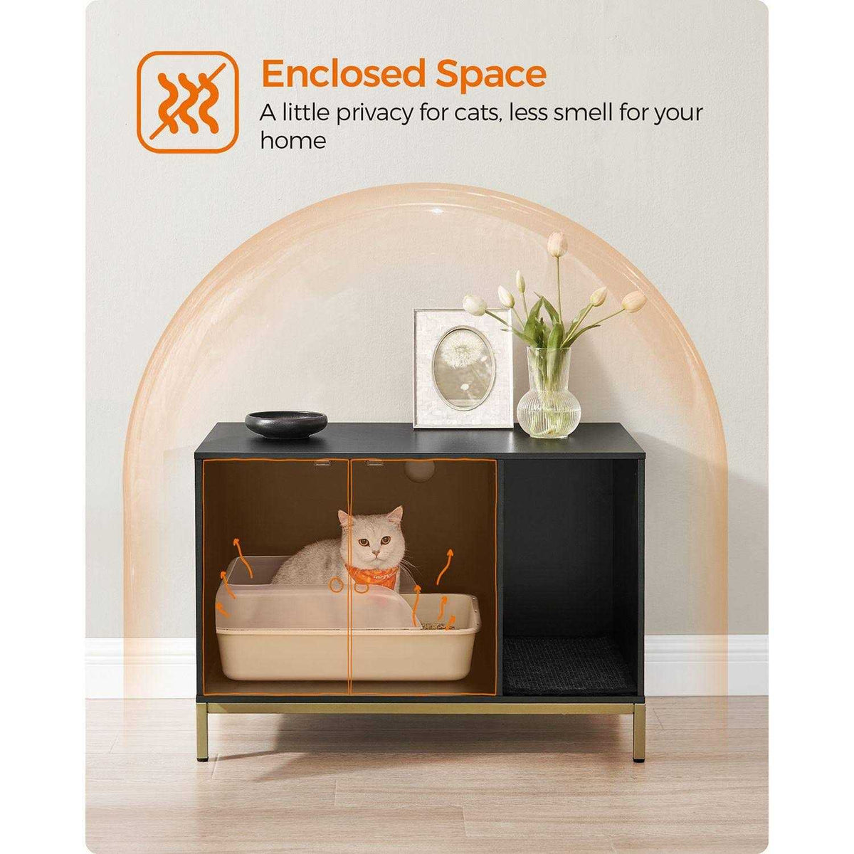 Modern Cat Litter Box Enclosure with Scratching Mat P995339
