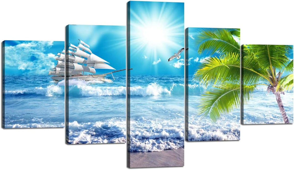Blue Clear Ocean Seascape Canvas Wall Art with Frame 50''Wx24''H F794995