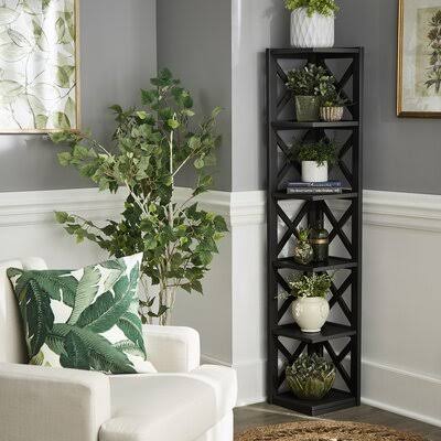 Black X-Frame Corner Bookcase P9737