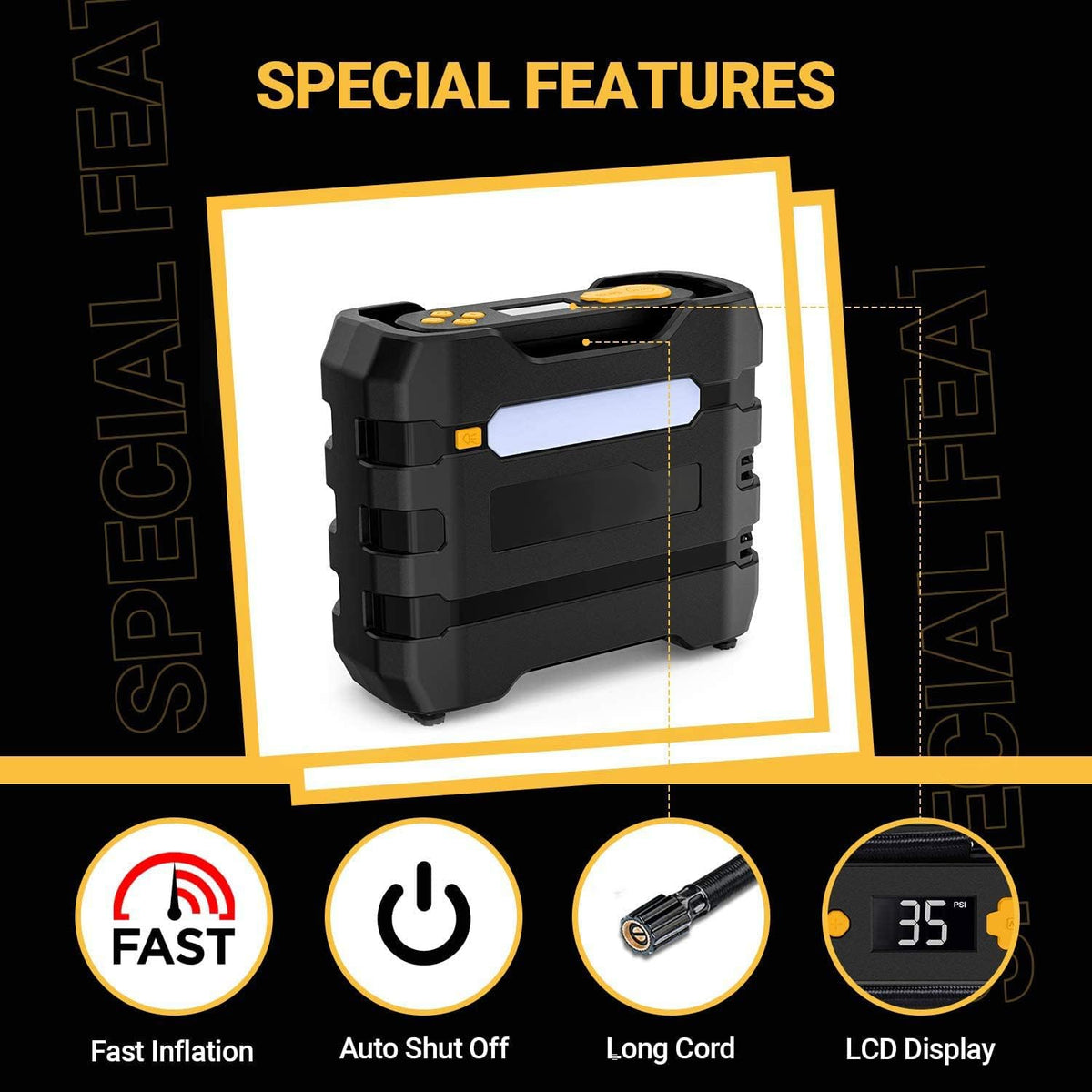 Yellow 2Pcs Portable Car Tire Inflator Air Compressor T46970