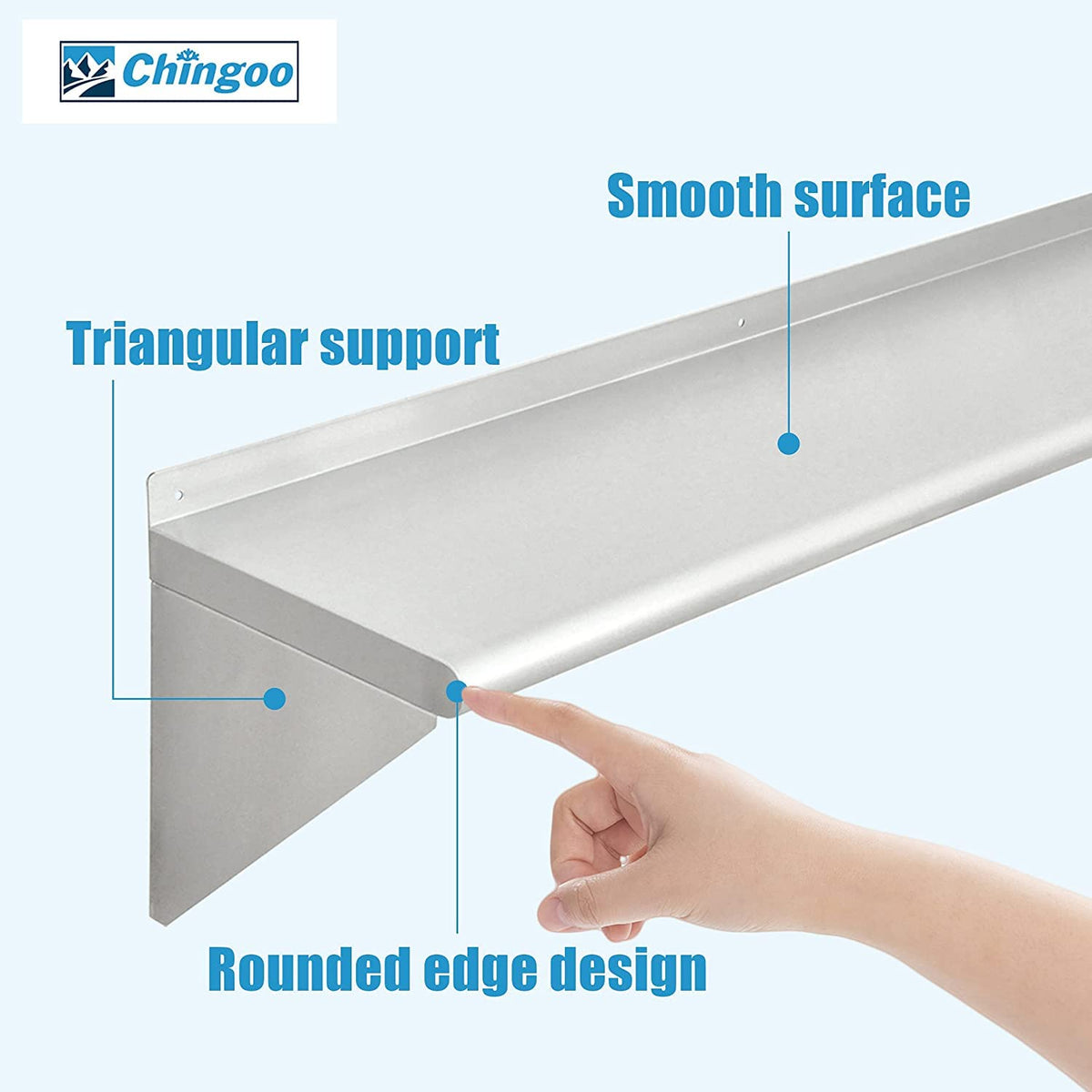 Stainless Steel Wall Mount Shelves, Set of 2, 48 x 12 Inch C782485