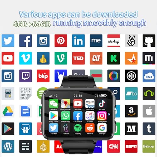 4G Smart Watch Phone, Android 10.7 MTK6762 Quad Core 4GB+64GB Smartwatch 2.4" Large Screen 1500mAh Dual Camera WiFi Bluetooth GPS Fitness Activity Tracker L31962