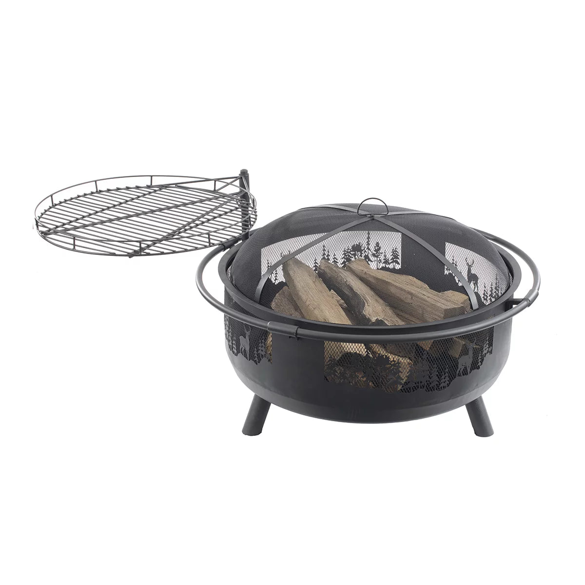 36" Round Fire Barrel with Grill, Screen, and Lift, Black F880