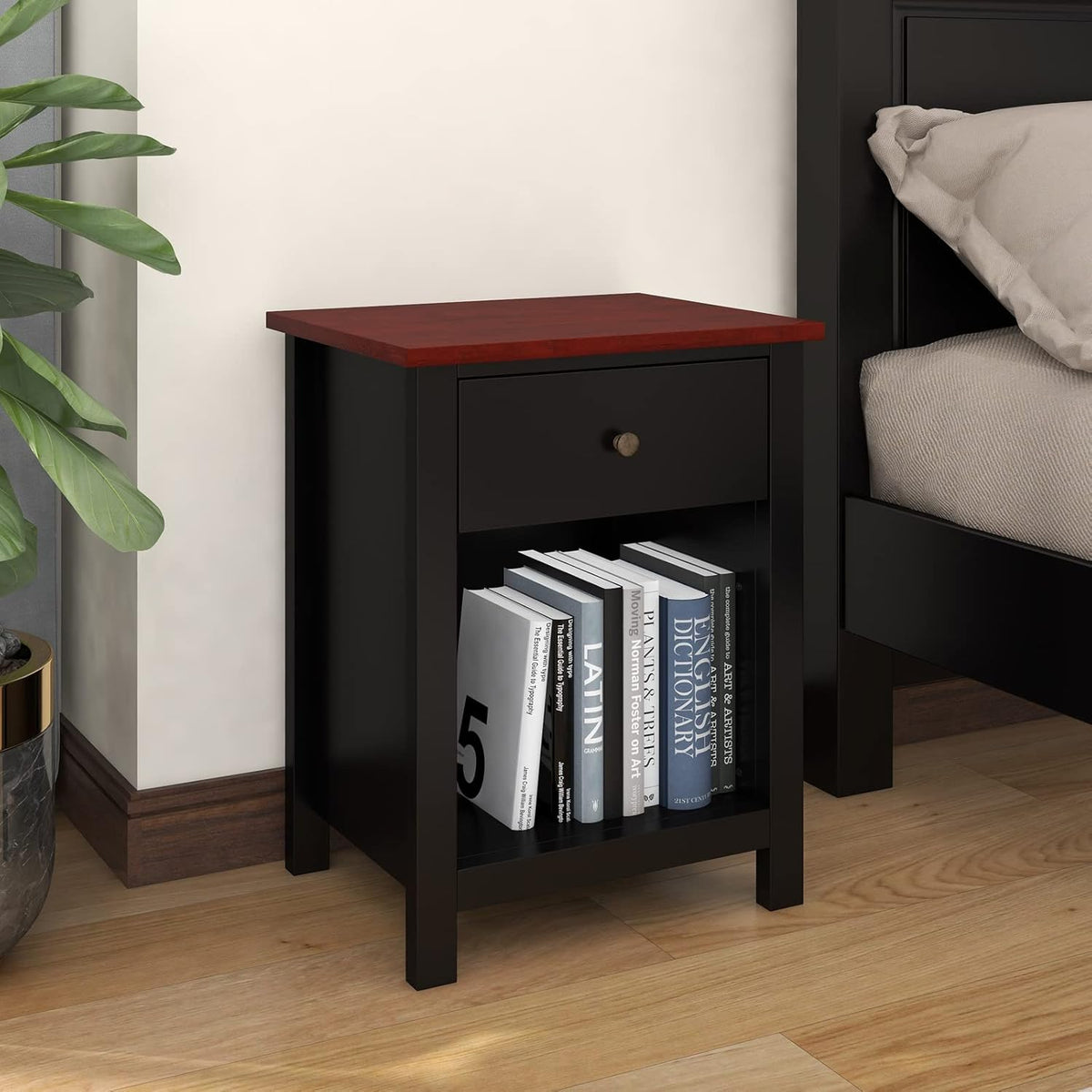 Black 1-Drawer Wood Nightstand F256