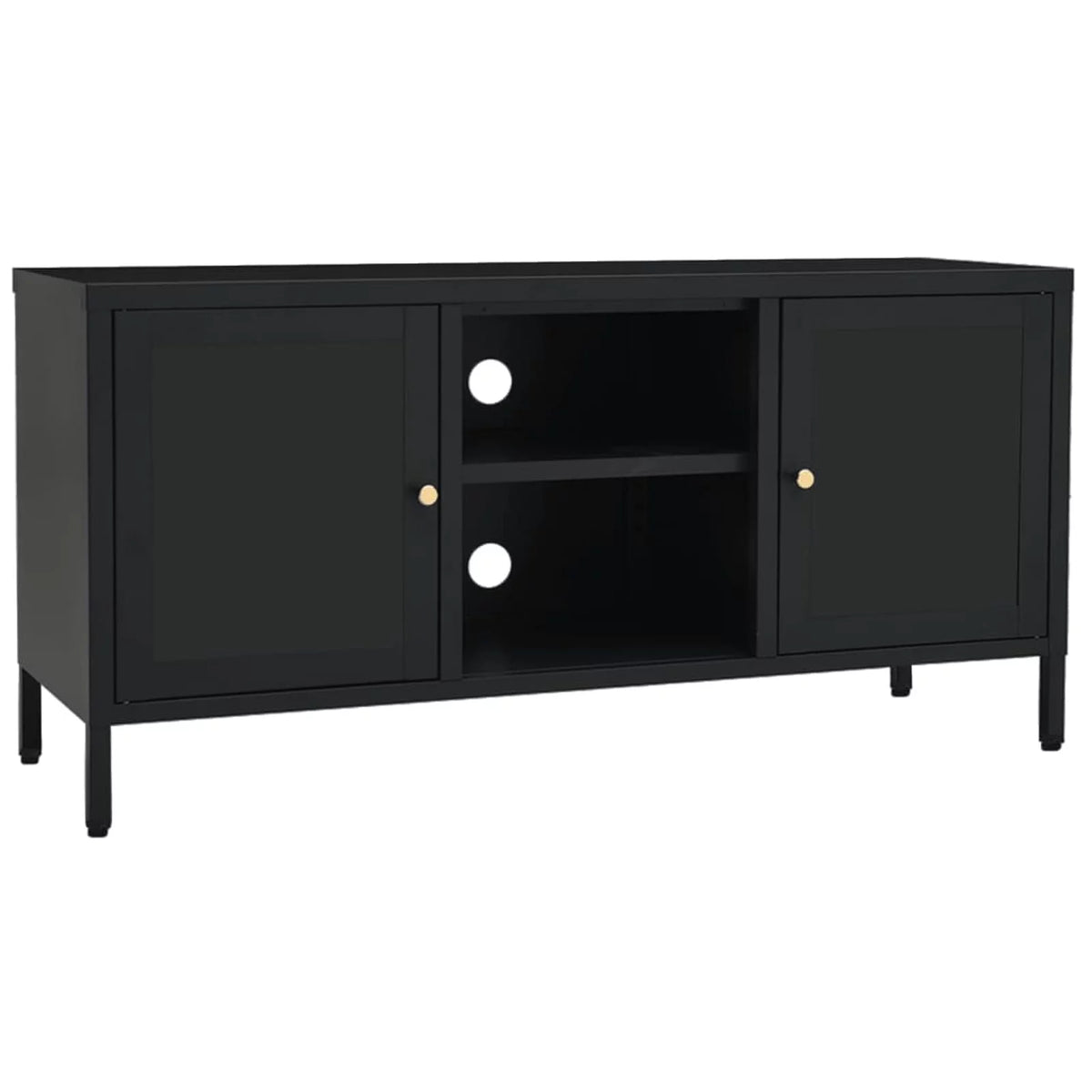 Black TV Stand with 2 Glass Doors and Open Shelves F46596