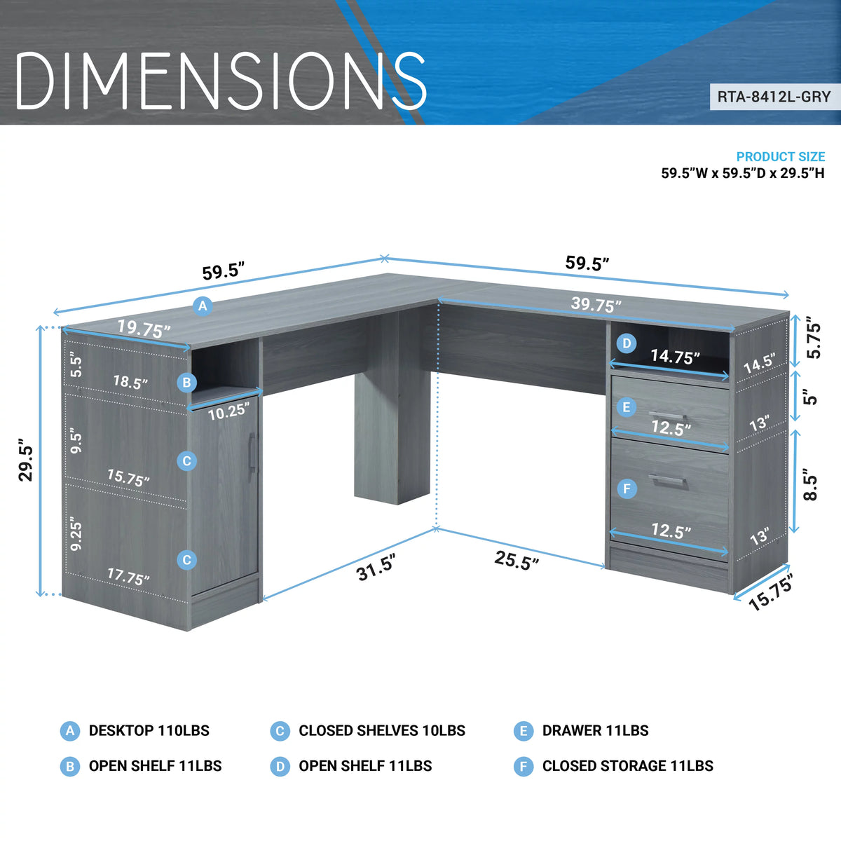 L-Shape Desk with Storage F5845