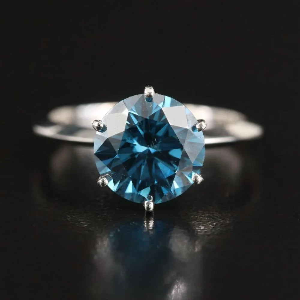 Lab Grown Blue Diamond Solitaire Engagement Ring in 14k White Gold H629318