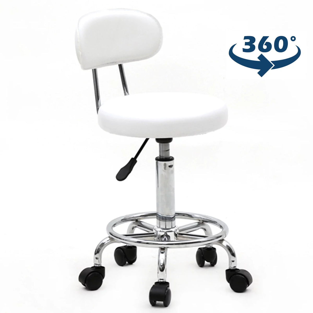 White Adjustable Swivel Bar Stool with Wheels Z678033