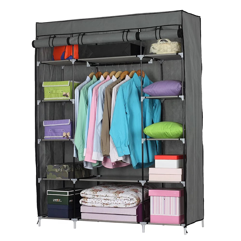 Portable Closet Wardrobe Clothes Rack with Shelf Gray U564867