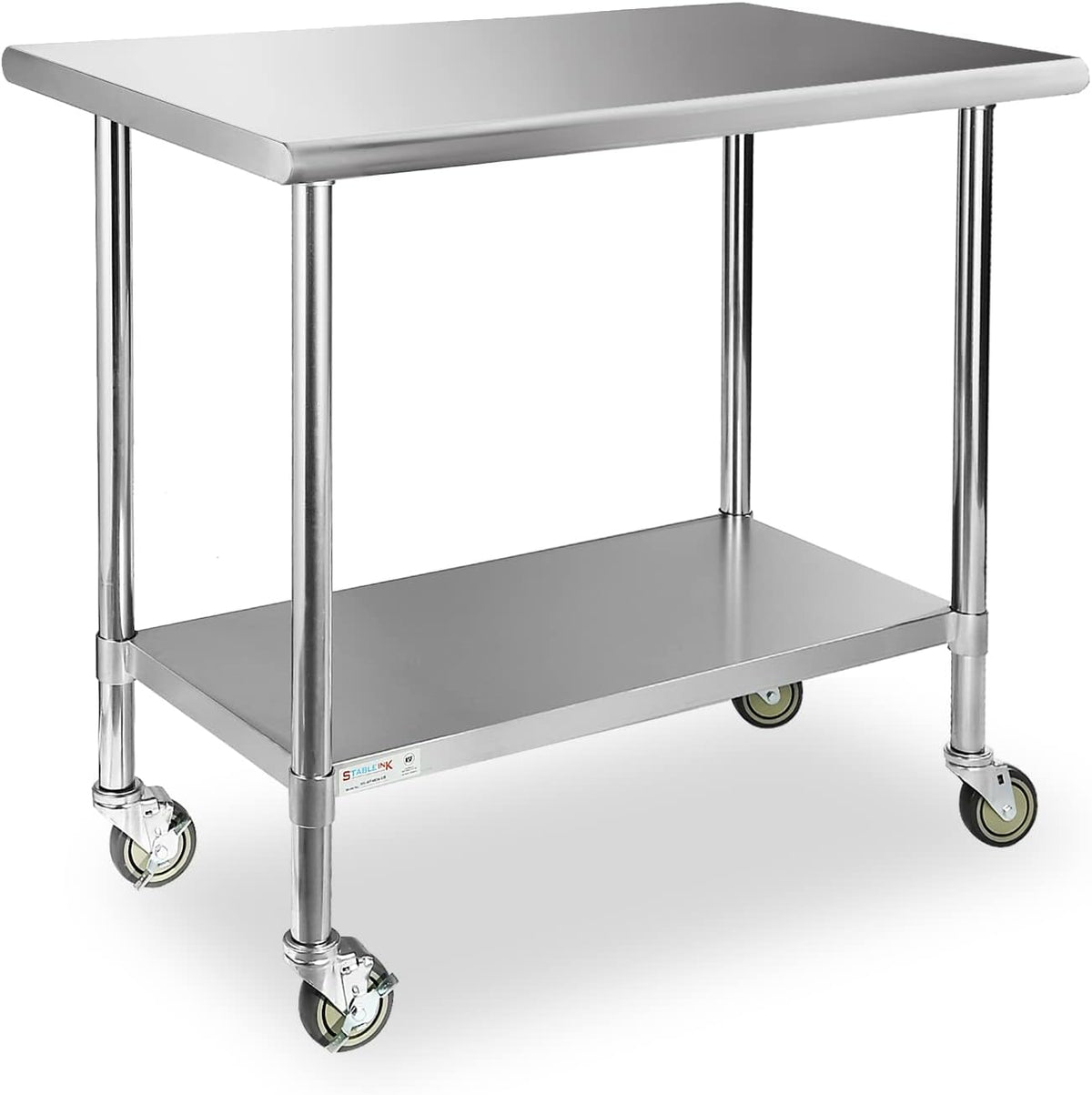 Stainless Steel Table with 4 Caster Wheels and Adjustable Undershelf D86126