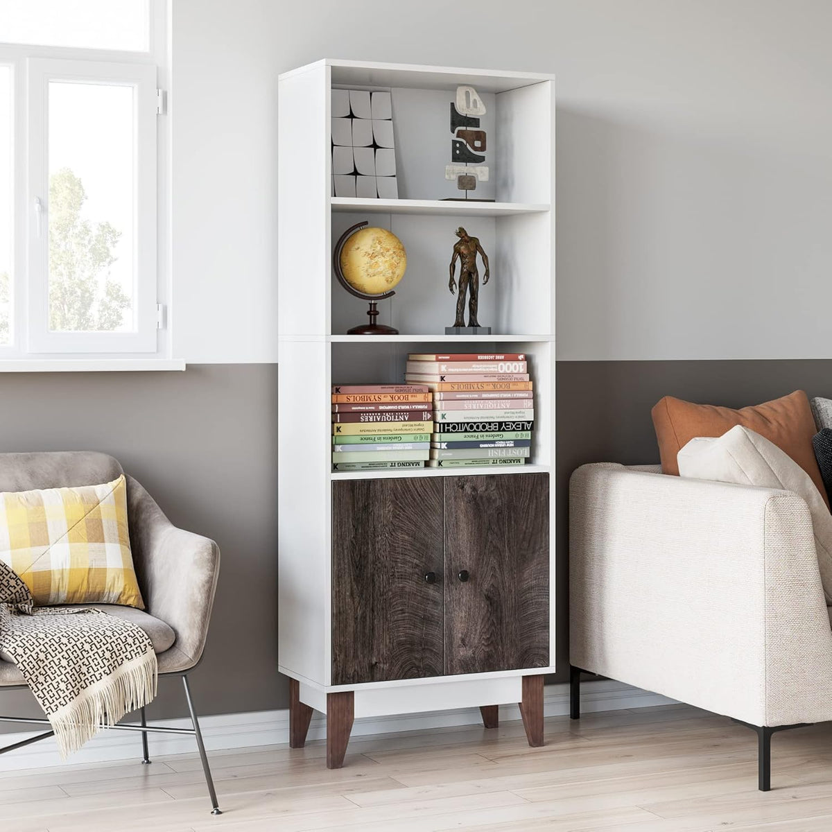 Tall Storage Cabinet with 3 Open Compartments and 1 Cabinet Y93031