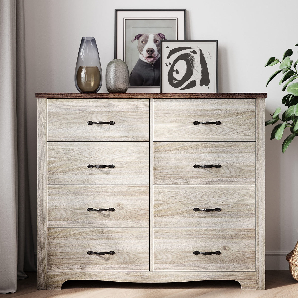 Black 6 Drawer Double Dresser A8084