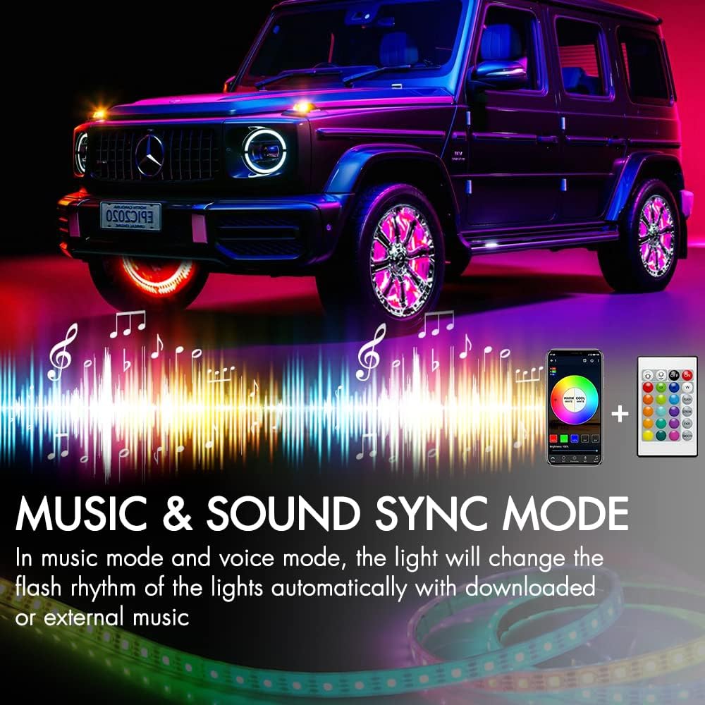 4Pcs 15.5inch LED Wheel Light RGB Rim Lights with Remote and APP R61614