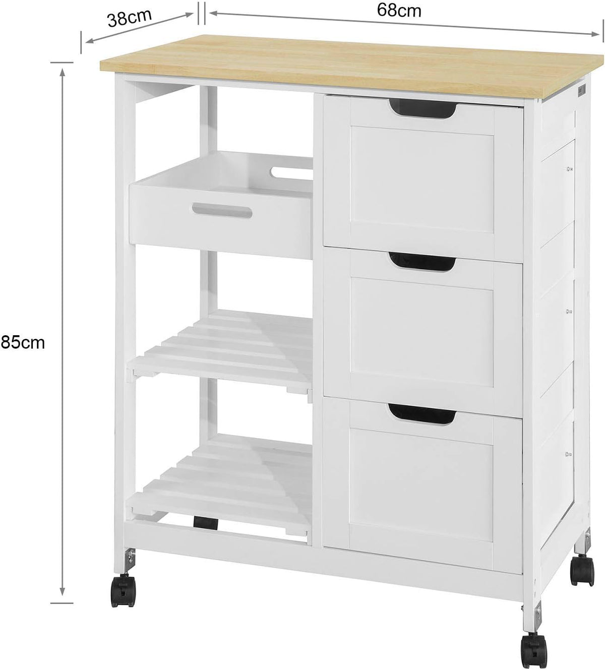 Kitchen Cart with 3 Drawers and Open Storage Shelf R46607