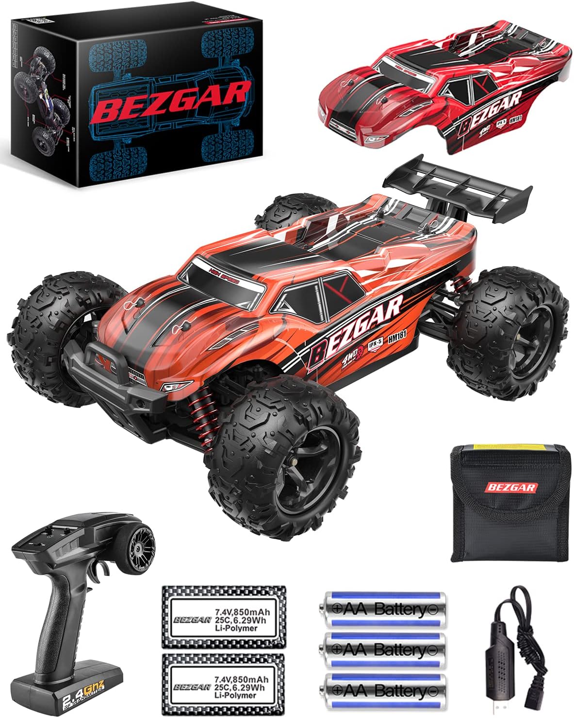 1:18 Scale 4WD Remote Control Monster Truck with 2 Rechargeable Batteries J32600