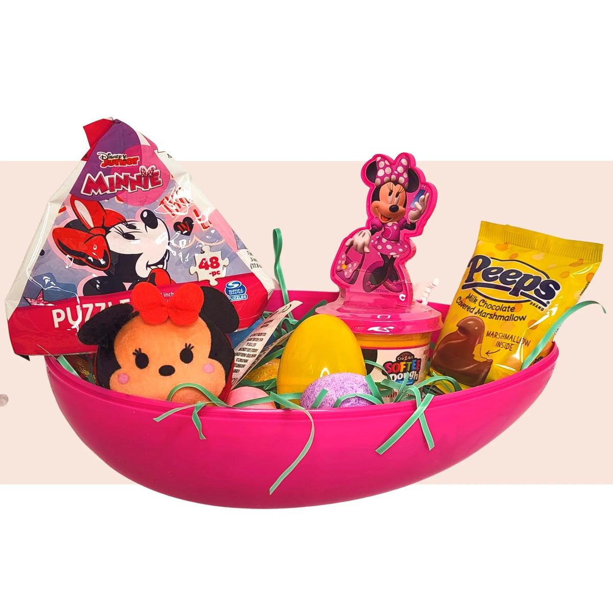 Jumbo Egg with Minnie Mouse Plush Toy Kiddy Dough Figure Eggs Candies Reusable Plastic Egg-Shaped Container V422
