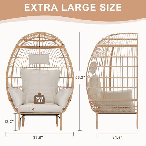 Oversized Wicker Egg Chair with 5 Cushions J333877
