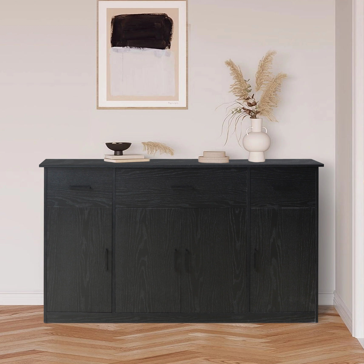 Black Sideboard Buffet Cabinet with 3 Drawers O69765