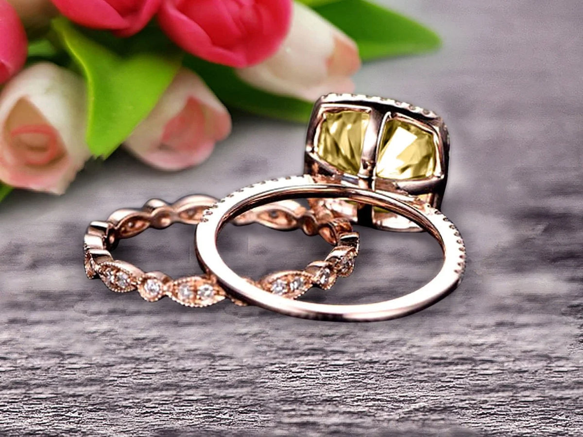 10k Rose Gold Cushion Champagne Diamond Engagement Ring G303