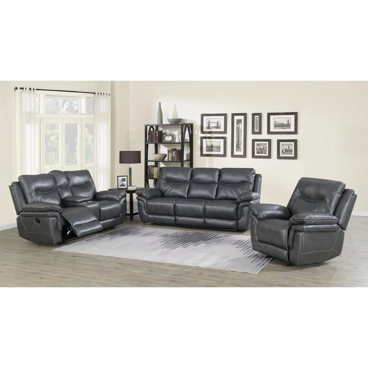 Sandy Beige Faux Leather Recliner Sofa P70247