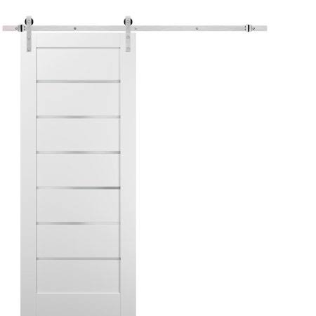 Sliding Barn Door 32 x 96 with Stainless Steel Hardware White Silk with Frosted Opaque Glass T8332