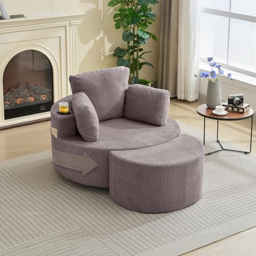 37" W Upholstered Round Barrel Accent Chair with Ottoman C6102