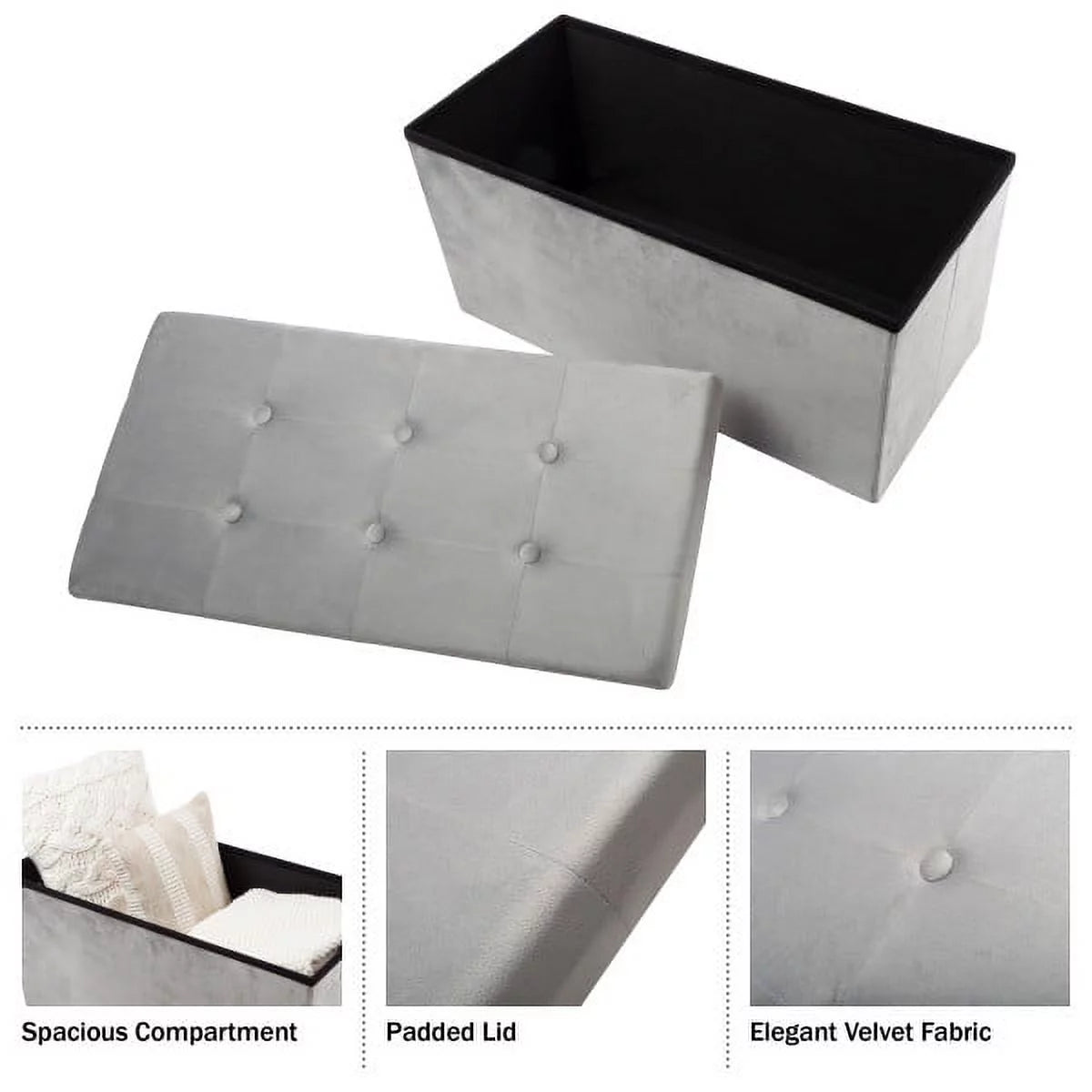 Gray Velvet Tufted Storage Ottoman O23601