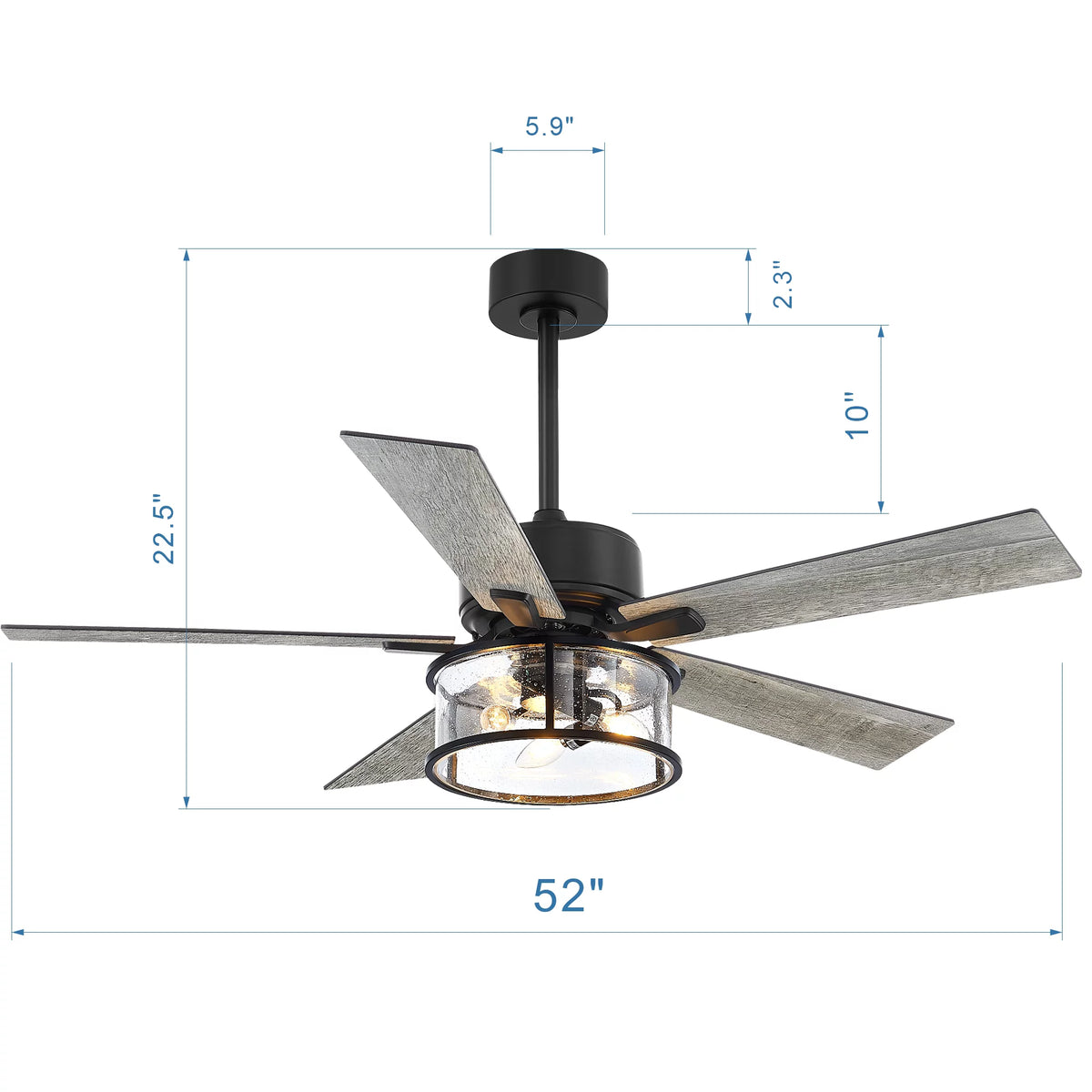 52" Matte Black Reversible Ceiling Fan with Light Kit T318