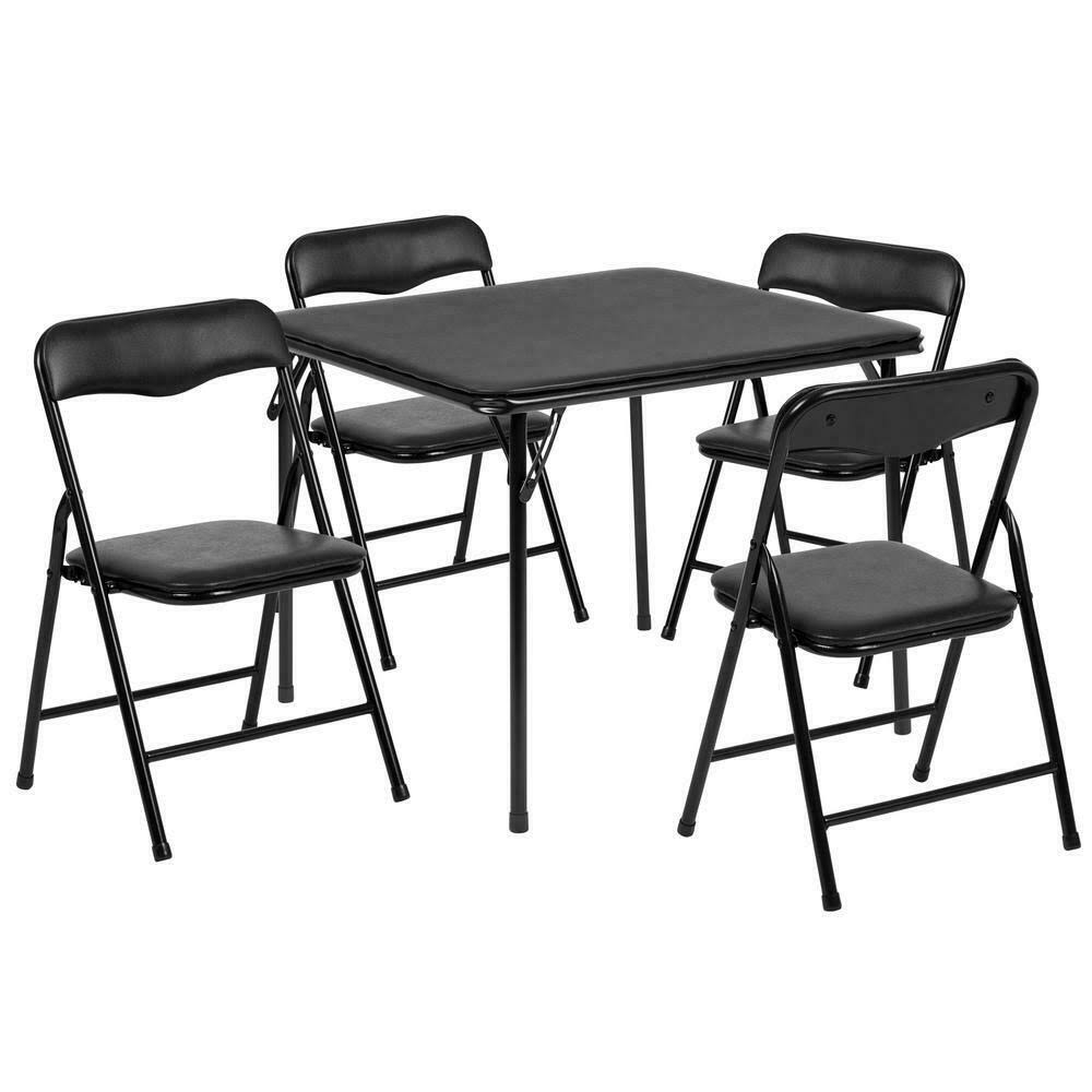 Black 5 Piece Folding Table and Chair Set P7452