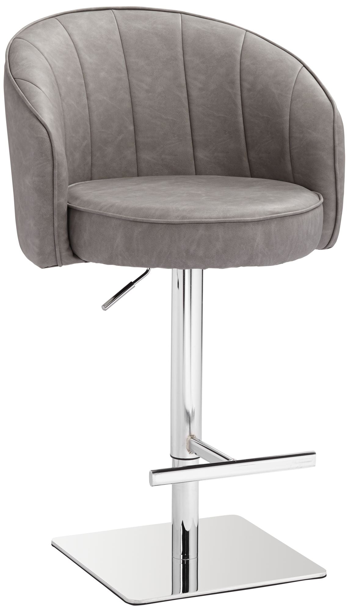 Chrome Swivel Bar Stool 31" High Gray Faux Leather Tufted Cushion with Backrest Footrest Q2849